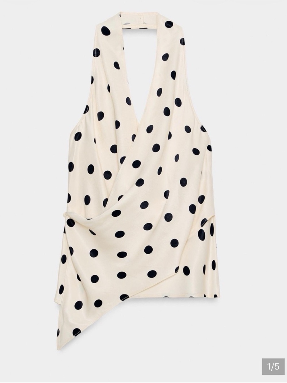 Zara Cream Halter Polka Dot Draped Top - Black Dots